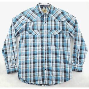 Cowboy Legend Shirt Mens Large Blue White Plaid Flip Cuffs Western Pearl Snap